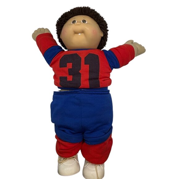 Vintage Cabbage Patch Kids Boy Doll With Brown Hair & Red/Blue Outfit - Picture 2 of 7